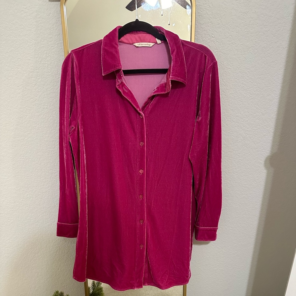 NEW Soft Surroundings | Tops | Pink Velvet Button Up Long Sleeve - Size Medium